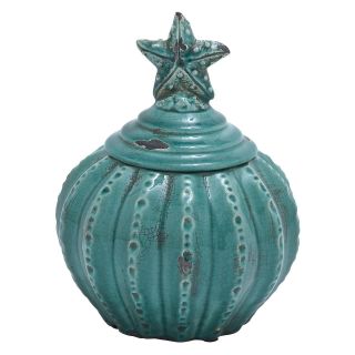 Ceramic Jar with Star Shaped Design and Glossy Finish   Canisters & Bottles