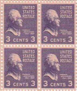 Thomas Jefferson Set of 4 x 3 Cent US Postage Stamps NEW Scot 807 