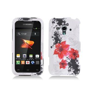 White Red Flower Hard Cover Case for Samsung Galaxy Rush SPH M830 Cell Phones & Accessories