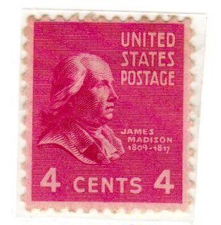 Postage Stamps United States. One Single 4 Cents Red Violet James Madison, Presidential Issue Stamp, Dated 1938 54, Scott #808. 
