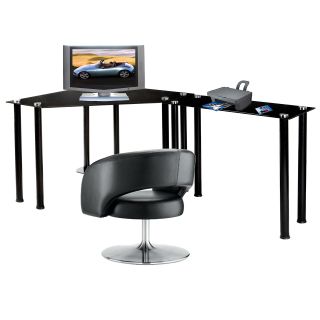 L Shaped Black Glass Computer Desk   Desks