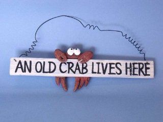 Wooden An Old Crab Lives Here Sign 12" Nautical Decorating Ideas Beach Bedroom   Brand New   Decorative Plaques