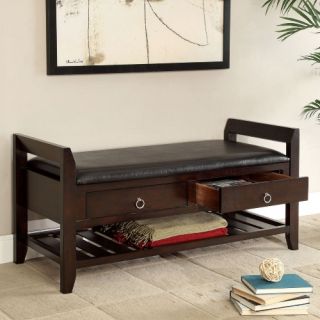 Furniture of America Tereno Padded Leatherette Storage Bench   Espresso   Indoor Benches