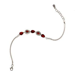 Red Leaf Link Bracelet Crystal Sterling Silver Jewelry Indian 7.5 Inches ShalinCraft Jewelry