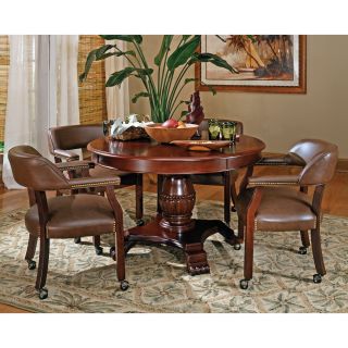 Steve Silver 5 Piece Tournament Dining Game Table Set with Caster Chairs   Cherry   Poker Tables