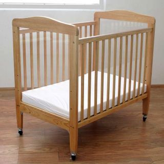LA Baby Compact Wood Non Folding Crib with 3 in. Mattress   Natural   Cribs