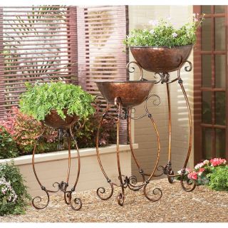 Set of 3 Tiered Tub Planters with Iron Stands   Plant Stands