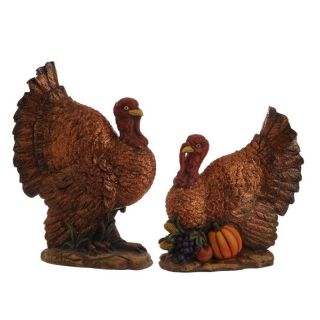 RAZ Imports Glittered Turkey Tabletop Pieces   Set of 2   Thanksgiving Decorative Accents