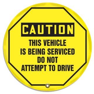 Accuform Signs KDD834 Vinyl Steering Wheel Message Cover, Legend "Caution, THIS VEHICLE IS BEING SERVICED DO NOT ATTEMPT TO DRIVE (OSHA)", 24" Diameter, Black on Yellow Industrial Warning Signs
