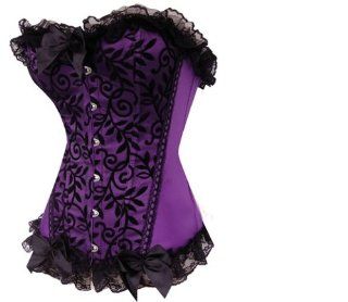 Angel&Me Sexy XXXX Large Size purple and Black Spandex damask lace lace overlay Victorian Overbust Corset Bustiers SHDI812zi XXXX Large Health & Personal Care