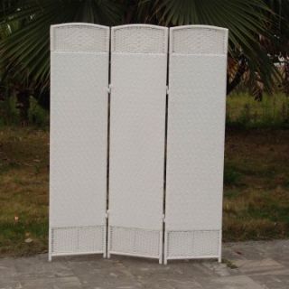 Outdoor/Indoor Woven Resin 3 Panel Room Divider   White   Privacy Screens