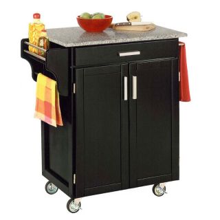 Deluxe Kitchen Cart Black Finish with Salt & Pepper Granite Top   Kitchen Islands and Carts