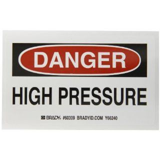 Brady 60309, Gas Cylinder Labels, 3" Height x 5" Width, Black/Red on White, Legend "Danger   High Pressure" (10 per Package) Industrial Warning Signs