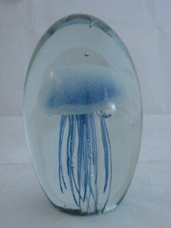 Glass Jellyfish Paperweight Jellyfish Inside the Glass Color BLue 6" X 3.75" (Glow in Dark)   Jelly Fish Paper Weight Toys & Games