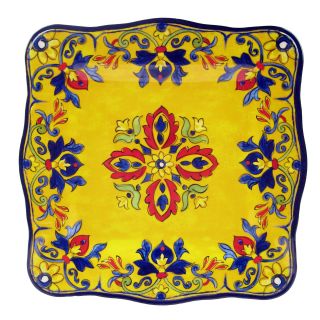 Le Cadeaux 11 in. Square Dinner Plate   Seville Yellow Set of 4   Outdoor Dinnerware