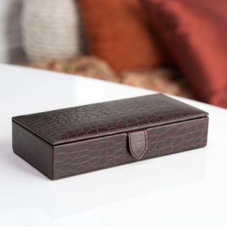 Faux Croc Leather Cufflink Box with Snap Closure   8.875W x 1.75H in.   Womens Jewelry Boxes