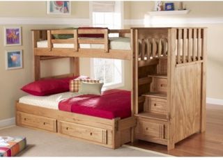 Woody Creek Front Load Twin over Full Bunk Bed with Stairs   Storage Beds