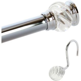 Elegant Home Acrylic Clear Swirl Globe Tension Rod and 12 Piece Hook Set   Shower Curtain Hooks & Rods