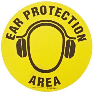 Brady 92405 17" Diameter B 819 Vinyl Film With Clear, Matte Anti Slip Overlaminate, Black On Yellow Color Floor Safety Sign, Legend Ear Protection Area (With Picto) Industrial Warning Signs