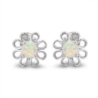 Bling Jewelry October Birthstone White Opal Sterling Silver Daisy Stud Earrings Jewelry