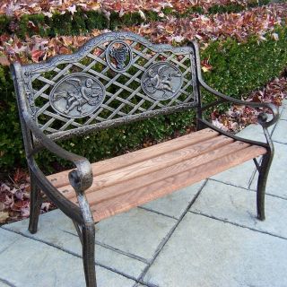 Oakland Living Angel Kiddy Cast Iron and Wood Bench in Antique Bronze Finish   Outdoor Benches