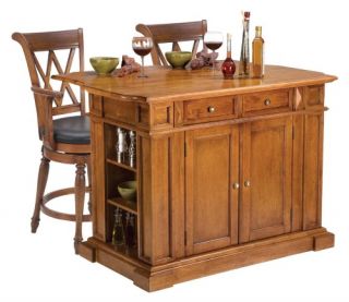 Home Styles Kitchen Island 3 piece Set   Distressed Oak with Two Deluxe Bar Stools   Kitchen Islands and Carts