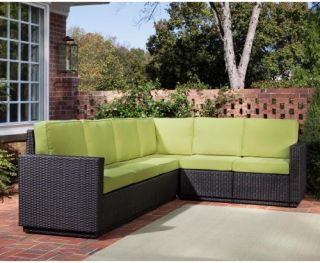 Home Styles Riviera Green Apple All Weather Wicker Six Seat Sectional   Outdoor Sofas & Loveseats