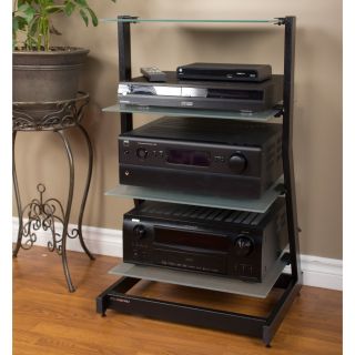 PLATEAU ZX 4A B Metal and Glass Audio Stand   Frosted Glass Shelves   Media Storage