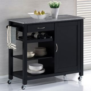 Mayson Black Kitchen Island With Granite Top   Kitchen Islands and Carts