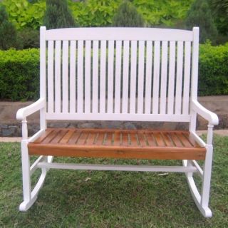 International Caravan Traditional Double Rocking Chair in White and Oak Finish   Indoor Rocking Chairs