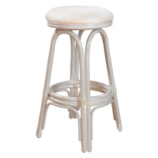 Hospitality Rattan Carmen Indoor Swivel Rattan & Wicker 24 in. Counter Stool with Cushion   Whitewash   Bistro Chairs
