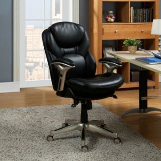 Serta Back in Motion Health & Wellness Eco friendly Bonded Leather Mid Back Office Chair   Smooth Black   Desk Chairs
