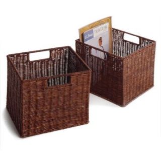 Set of Two Wicker Walnut Storage Baskets   Home Magazine Racks
