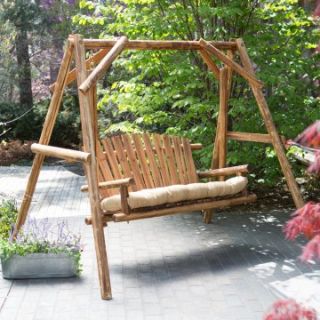 Coral Coast Rustic Oak Log Curved Back Porch Swing and A Frame Set   Porch Swings