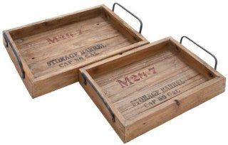 Rustic Wood Tray Set Of 2, S/2 18", 15"W, NATURAL WOOD   Wooden Serving Tray Large