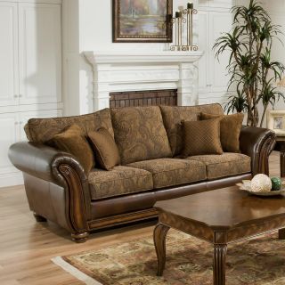 Simmons Zephyr Vintage Leather and Chenille Sofa with Accent Pillows   Sofas