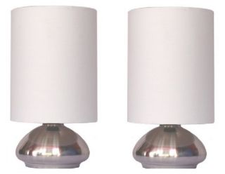 Simple Designs Mini Touch Lamp with Shiny Silver Metal Base and Ivory Shade   Set of 2   Table Lamps