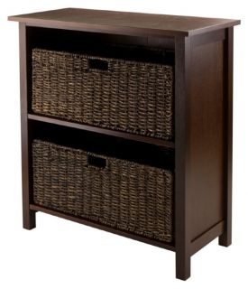 Winsome Granville 3 Piece Storage Shelf with 2 Foldable Baskets   Antique Walnut   Bookcases
