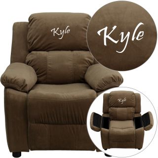 Flash Furniture Personalized Microfiber Kids Recliner with Storage Arms   Brown   Kids Recliners