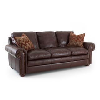 Steve Silver Yosemite Leather Sofa with 2 Accent Pillows   Chestnut   Sofas