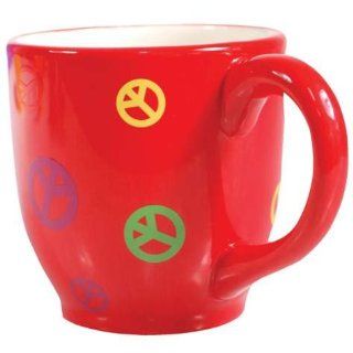 Red Coffee Mug with Frog Inside Cup & Multicolor Peace Signs Design Kitchen & Dining