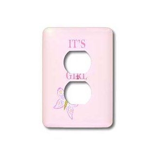 3dRose LLC lsp_80323_6 A New Baby Girl with Pink Butterflies 2 Plug Outlet Cover   Outlet Plates  