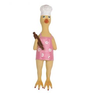 Zanies Workin' Chickens Baker Chick   Rubber Dog Toys