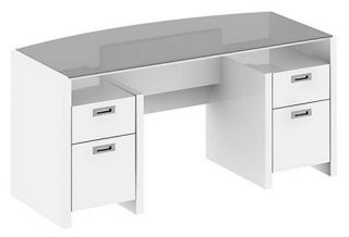 kathy ireland Office by Bush Furniture New York Skyline 63 in. Double Pedestal Desk with Bow Front Glass Top   Plumeria White   Desks