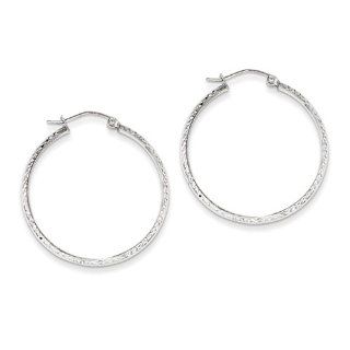Gold and Watches 14K White Gold Diamond cut 2.8x30mm Hollow Hoop Earrings Jewelry
