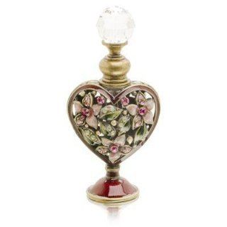 Burgundy Heart Perfume Bottle with Pink Flowers and Rhinestones PB 832 Beauty
