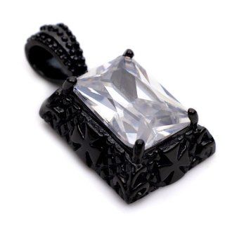 K Mega Jewelry Stainless Steel Clear Crystal Square Black Mens Pendant Necklace Men S Pendants Jewelry