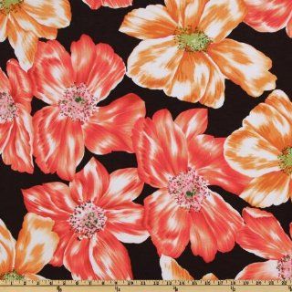60'' Wide Printed Stretch Jersey ITY Knit Hibiscus Orange/Red Fabric By The Yard