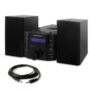 Magnasonic CD Player Stereo Speaker Micro System with Alarm Clock, AM/FM Radio and Auxiliary Input for  Players (MAG MS857) & One Bonus High Quality 6 foot Stereo Audio Cable for  Players (CAB35MM5)  Camera & Photo