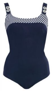 MSF834 Missy Sporty Retro One Piece Stripes with Button Bathing Suit Fashion One Piece Swimsuits